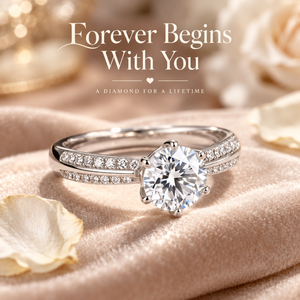 1 Carat Round Brilliant Cut Moissanite <b>Solitaire</b> <b>Ring</b> for Women S925 Sterling <b>Silver</b> 14K White Gold Plated Double Row Paved - Product Image 5