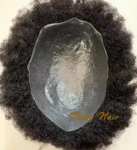 Afro kinky curl 2mm 4mm real hair full PU thin skin base hair pieces men toupee for hair loss solution