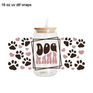 Usine personnalisée uv dtf tasse wrap trasnfers 16oz autocollant décalcomanies prêt à expédier uv dtf tasse wrap chien <span class=keywords><strong>maman</strong></span> pour libby tasse verre - Product Image 4