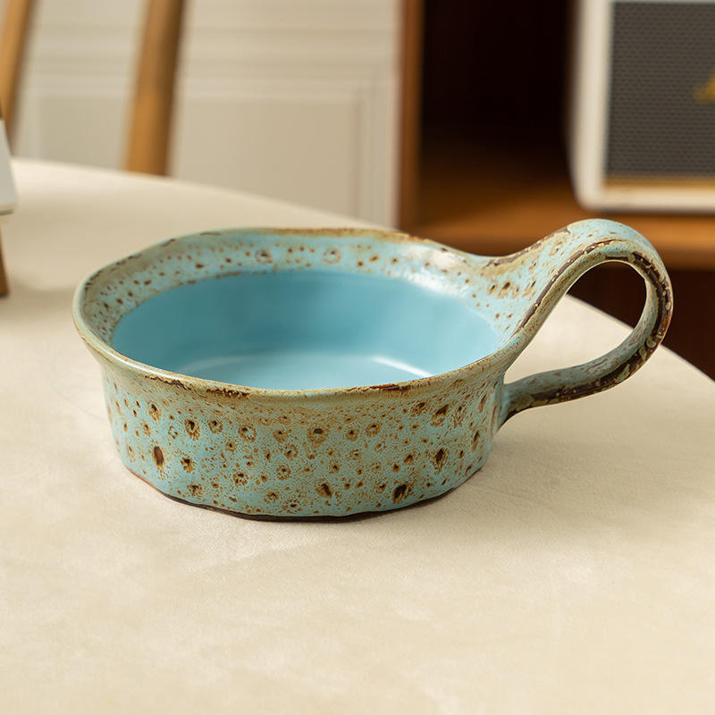 Grande tasse de petit-déjeuner cuite au four à motif léopard bleu foncé