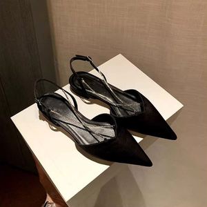 2026 New Luxury <b>Flat</b> <b>Sandals</b> Women Rhinestone Cross Chain Pointed Toe Closed Toe Back Hollow Fashion Daily <b>Sandals</b> - Product Image 4