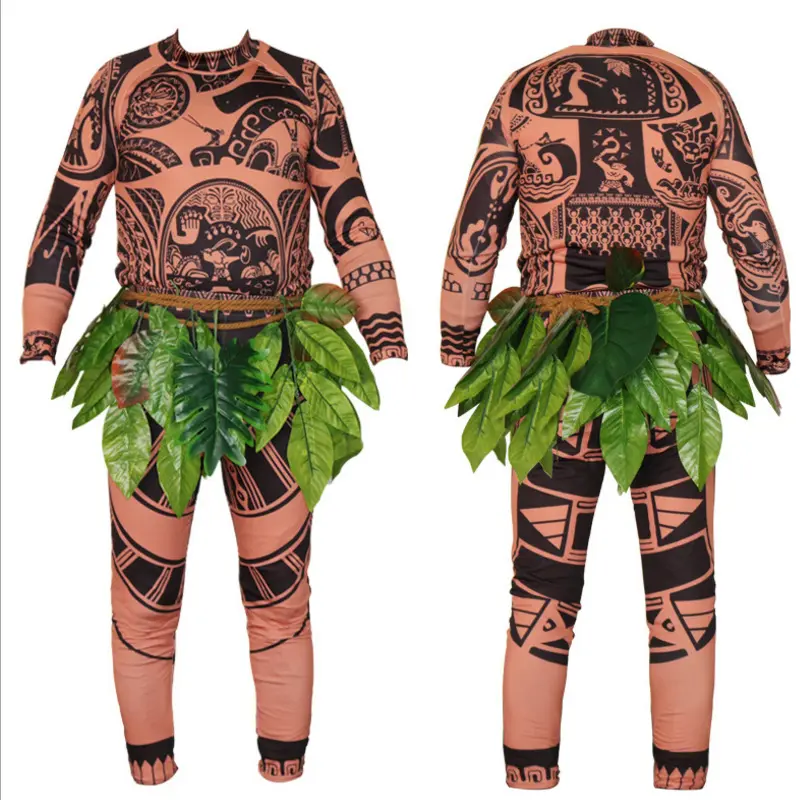 3PCS Moana Maui Tattoo T Shirt+Pants+Skirts Halloween Adult Mens Cosplay Costume Novelty Cosplay Costume Dropshipping