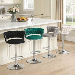 Sillas de Bar Modernas de Terciopelo, Color Blanco y Dorado, Hechas a Mano, Giratorias, con Respaldo Alto - Product Image 2