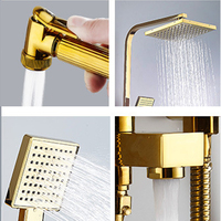 Ensemble Douche Pluie Mural Doré pour Salle de Bain avec Mélangeur et Douchette Bidet