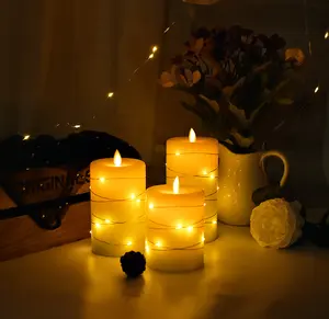 3 unidades/conjunto de velas de pilar LED com pavio móvel para jantar romântico à luz de velas, acentos de cera de parafina, preço de atacado