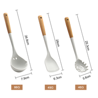 Fourchette à pâtes et louche en silicone avec manche en bois, ustensiles de cuisine antiadhésifs résistants à la chaleur pour la cuisson