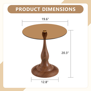 Tavolino Rotondo Piccolo con Finitura Effetto Noce e Piano in Vetro, Arredamento per Soggiorno - Product Image 3