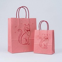 Sacs en papier kraft rose recyclé écologiques avec impression de ligne artística de chat rouge, poignées torsadées réutilisables, sacs cadeaux et de shopping, vente en gros OEM