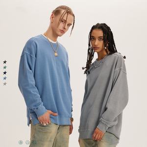 Sudadera con capucha de algodón lavado, bordada, ecológica, cortavientos, estilo vintage americano, holgada, con cuello redondo, para otoño - Product Image 1