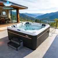 Bain à remous extérieur haut de gamme pour 2 personnes, en acrylique, avec contrôleur Balboa, cascade et éclairage LED