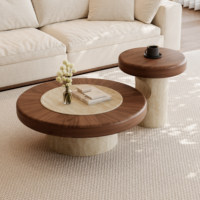 Table basse en bois massif, design minimaliste rétro, ensemble de meubles pour salon, pas d'assemblage requis, table basse ronde