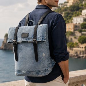 GORFLA Mochila de mezclilla para hombre, estilo informal, gran capacidad, impermeable, multifuncional, uso diario - Product Image 1