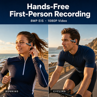 Casque intra-auriculaire avec caméra IA, caméra EIS 8MP, Bluetooth 5.3, WiFi 6, IP65, enregistreur vidéo en vue à la troisième personne mains libres