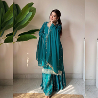 Ensemble de robe palazzo élégante pour femmes en georgette de fox avec broderie de sequins et perles, tenue de fête traditionnelle pour toutes les saisons