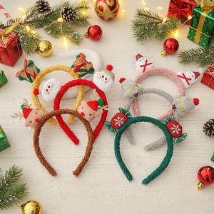 Serre-tête de Noël mignon fait main en forme de renne et de Père Noël, en peluche féerique pour l'automne et l'hiver, accessoire capillaire fantaisie et tendance pour filles, idéal pour les fêtes. - Product Image 1