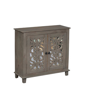 Gabinete de acento de 2 puertas de estilo rústico antiguo, muebles de madera tallada más vendidos para sala de estar de granja, exportación mundial India - Product Image 2