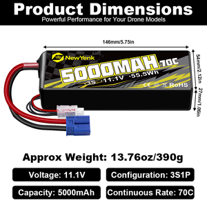 <span class=keywords><strong>Batterie</strong></span> Lipo Newyenk 3S 5000mah 70C 100% LCO pour voitures RC FPV, avions et drones - Product Image 2