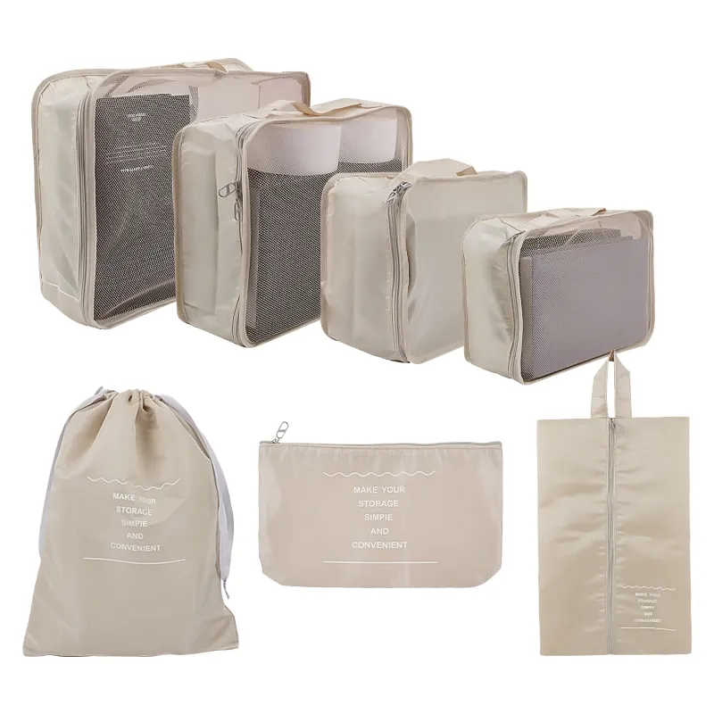 Vendita calda all'ingrosso di 7 pezzi borsa da viaggio impermeabile per lo smistamento dei bagagli e l'organizzazione della scatola di immagazzinaggio della borsa