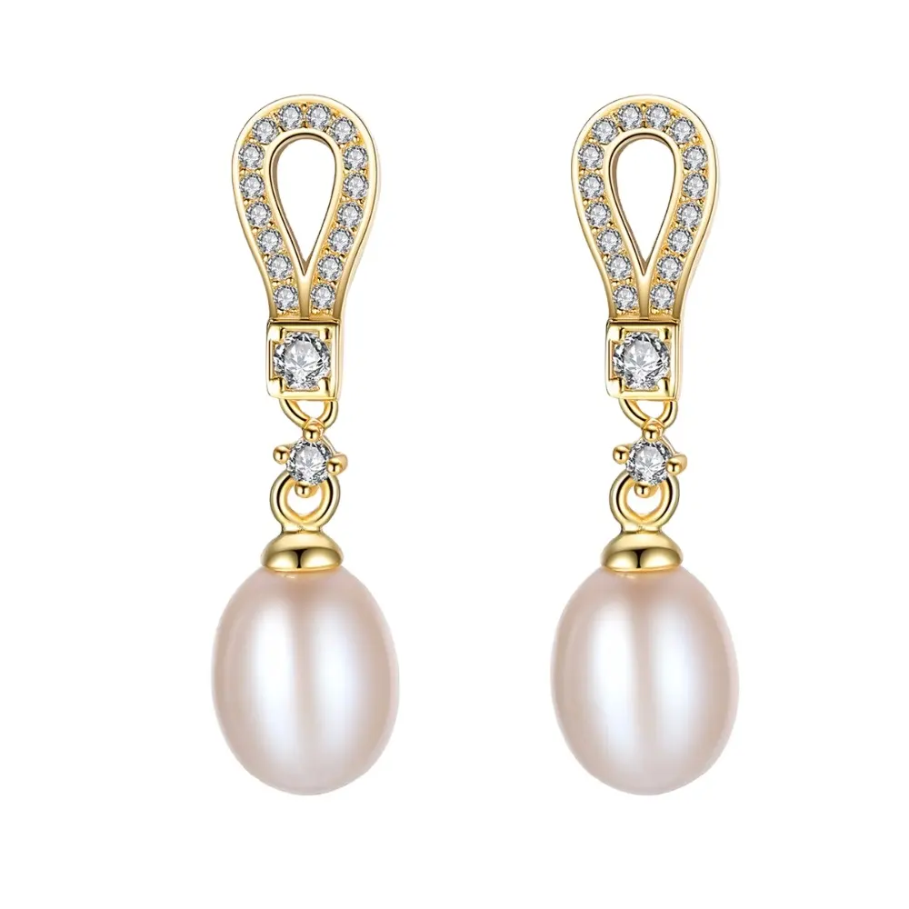 PAG&MAG Female Genuine Luxury 925 Sterling Silver White Freshwater Cultured Pearl Dangle Earrings