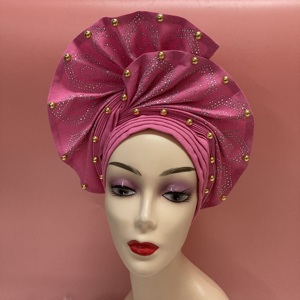 Turbante Gele Nigeriano con Pedrería, Listo para Usar, Turbante Aso Oke Automático, Turbantes Africanos <span class=keywords><strong>de</strong></span> Alta Calidad con Lentejuelas para Bodas - Product Image 3