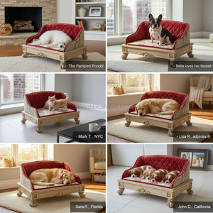 OE-FASHION Lussuoso Divano per Gatti in Legno Massello Antico Intagliato a Mano con Rivestimento in Velluto Reale, Arredamento per Animali Domestici di Piccola e Media Taglia - Product Image 5