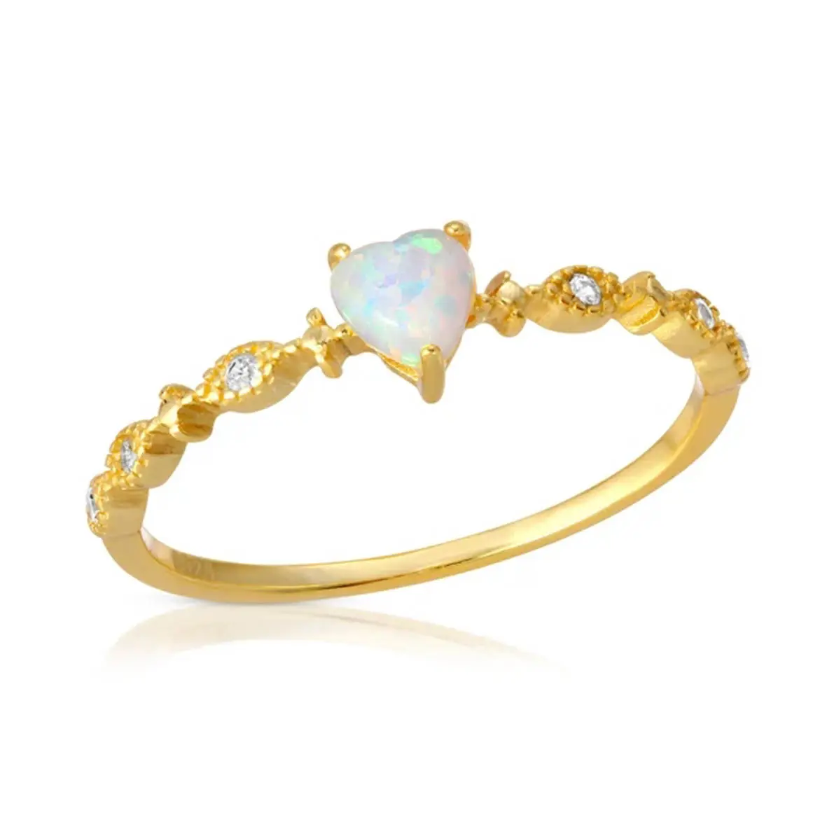 Doğum günü hediyesi 925 ayar gümüş zarif beyaz Opal kalp yüzük altın istiflenebilir nişan Promise yüzükler