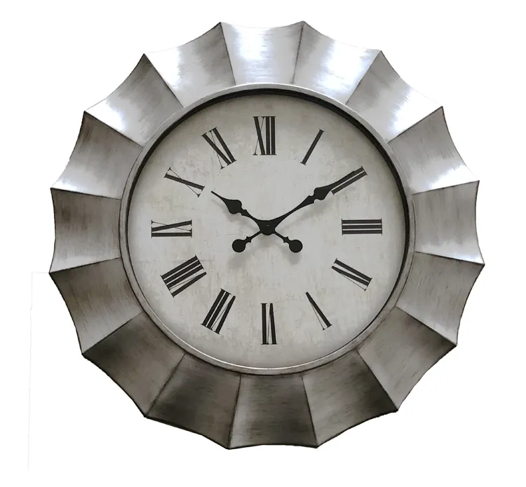 Large vintage round silver grey quartz royal wall clock