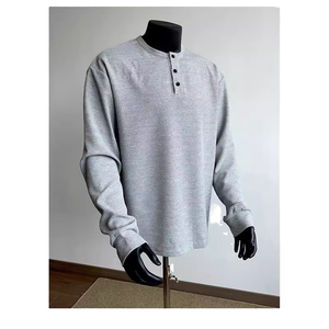 2024 otoño hombres Casual deportes Waffled para Polo camiseta Top All-Match Henry Collar Camiseta de <span class=keywords><strong>manga</strong></span> <span class=keywords><strong>larga</strong></span> - Product Image 1