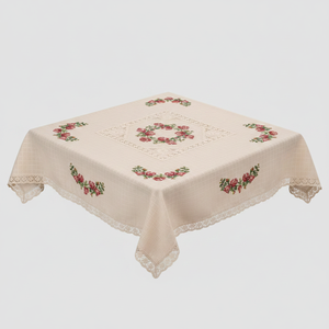Mantel de mesa de café de lona cosido con cruz roja nórdica Buldan, rectangular, no tejido, con rayas bordadas, de algodón, para Navidad - Product Image 2
