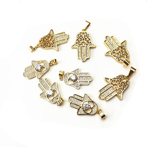 Pendentif Main de Fatima, Palmier Doré, Micro-incrustation de Zirconium Blanc, Pendentifs Thématiques, Port Quotidien - Product Image 2