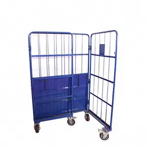 Wholesale Cheap Warehouse Steel Metal Folding Cage Trolley Cart Logistics Transport Cargo Roll Container With Brakes