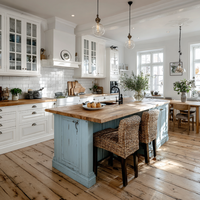 Meubles de cuisine laqués haute brillance sur mesure, îlot en marbre, plan de travail en marbre artificiel, rangement modulaire, éclairage LED, fermeture douce