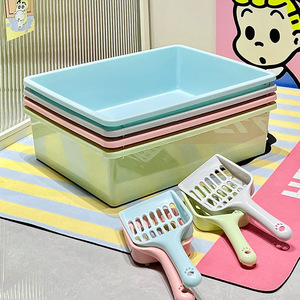 กระบะทรายแมวทรงสี่เหลี่ยมหนาพิเศษแบบกึ่งปิดป้องกันการรั่วซึมสำหรับแมวโต พร้อมที่ตักในตัว - Product Image 4