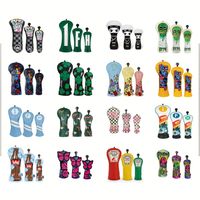 Housse de protection portable en cuir PU brodé motif azalée pour clubs de golf (driver, mallet, blade, putter)