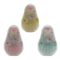 Ensemble de 5 pinceaux de maquillage pour les lèvres et les yeux, en poils naturels, avec manche en plastique, format voyage, style estompeur, forme tambour pour les joues