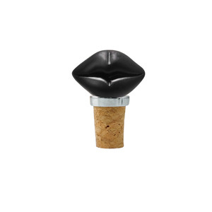 Black Lip Cork Stopper For Wine Bottles And Spirits Silver Metal Ring Wooden Base Gothic Style Decorative Bottle Seal - Product Image 1
