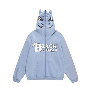 Sweat à capuche pour homme surdimensionné en polyester/coton brodé, imprimé intégral, fermeture éclair intégrale, poids lourd, fabrication automne - Product Image 4