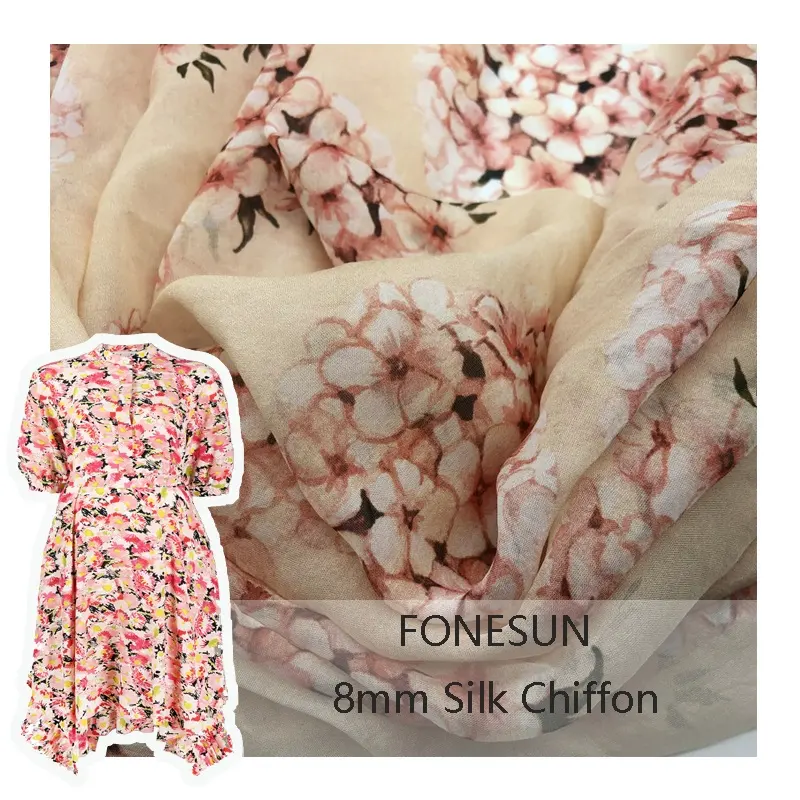 Fonesun-SK155 изготовленный на заказ ткань печати шифон 8 мм 100% шелковая шифоновая ткань