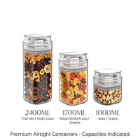 Stoples Kaca Borosilikat Desain Baru 2400/1700/1000ml dengan Tutup Pelepas Udara dan Penutup Anti Debu untuk Penyimpanan di Dapur