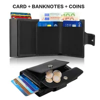 Dompet logam kulit asli pria wanita, dompet kulit sapi minimalis, dompet logam, kulit asli, penahan kartu kredit aluminium, dompet untuk pria wanita
