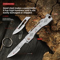 Couteau pliant tout acier multifonctionnel, ouvre-boîte, porte-clés, coupe-fruits, équipement EDC, vente en gros OEM, ensemble avec logo personnalisé