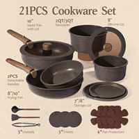 Ensemble de casseroles et poêles en aluminium antiadhésif, écologiques, durables et de qualité supérieure, avec poignées amovibles et ustensiles de cuisine, pour usage domestique