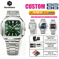 Montre-bracelet à quartz carrée octogonale pour hommes, cadran de 40 mm, bracelet en acier inoxydable, affichage étanche 3 ATM, verre Hardlex