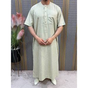 Handcrafted Moroccan Cotton Breathable Loose Fit Prayer Gown Short Sleeve Neck Pocket Machine Washable <b>Thobe</b> for All Seasons - Product Image 4
