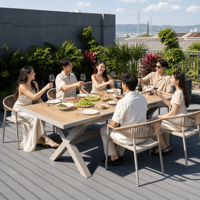 Ensemble de table à manger extensible en aluminium de style nordique moderne de qualité supérieure, chaises empilables, 8 places, ensemble de meubles de patio extérieur