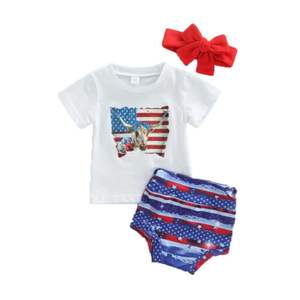 Conjuntos de Ropa Personalizados para Niñas Pequeñas, Top de Manga Corta con Pantalones Bombachos de Cintura Alta, Trajes para Bebés - Product Image 5