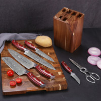 Ensemble de couteaux de boucher de haute qualité, 7 pièces, 67 couches d'acier Damas, manche G10, support à couteaux, couteau à viande professionnel japonais, 602 HRC
