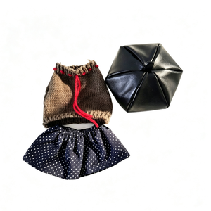 Conjunto de Ropa para Muñecas de 24 cm, Vestido de Punto con Falda de Lunares y Capa a Cuadros, Estilo Negro y Rojo, Unisex, Poliéster - Product Image 5