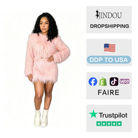 Ensemble jupe et haut court en fourrure extensible de luxe, deux pièces, avec haut court à manches longues et mini-jupe crayon pour femme
