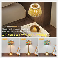 Lampe de table LED vintage à abat-jour plissé, alimentée par USB 5V, lumière de nuit réglable, décoration de chambre à coucher, lampe de bureau